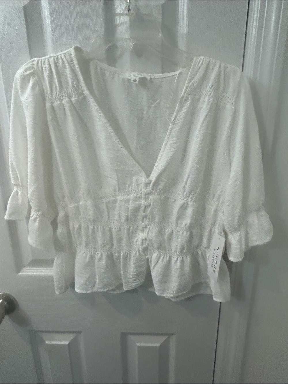 Women's White cropped Blouse - Lightweight V-Neck Top